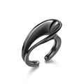 Modern black streamline sterling silver ring with sparkling cubic zirconia and pearl - Flowing Artistic Black Open Ring