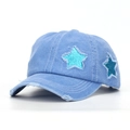 Light blue washed denim baseball cap with a blue glitter star patch and frayed edges - Sky Blue