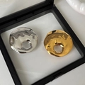 Irregular wavy organic stainless steel brooches in gold and silver mirror finishes - 3# Small Gold Hollow Round Brooch