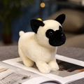 Standing cream bulldog plush toy with black facial patches and soft velvet texture - Cream
