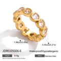 Waterproof gold stainless steel ring with heart-shaped white crystals and claw setting - Gold Heart Shaped Eternity Ring(JDR0105006-6)