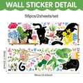 Set de 58 stickers muraux de chat noir et fleurs de style dessin animé en 2 feuilles - 58 Motifs / 2 Feuilles Ensemble (30*90cm) (UV24Y11246T_R)