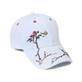 White baseball cap with red floral embroidery and hummingbird detail in Chinese style - Bird White