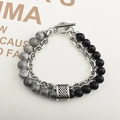 Mens double-layered tiger eye and steel chain bracelet with a silver toggle clasp - Stainless Steel Map Stone Faceted Chain (21cm)