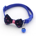 Blue pet collar with polka dot bow and metal bell for small cats and dogs - Blue