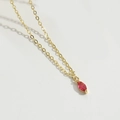 Elegant gold necklace featuring an elliptical marquise-cut red gemstone pendant - Red (Gold)