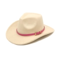 Classic beige western cowboy felt hat with magenta belt buckle and upturned brim - M (56-58cm) / Beige