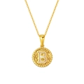 Gold plated titanium steel chain necklace with hammered coin pendant featuring letter B - Letter B (S-P173-B)