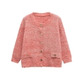 Pink and white tweed knit cardigan with classic round neck and golden relief buttons - S / Orange Red