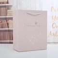 Pale pink cartoon gift paper bag with silver woven handles and star pattern - Peach Pink Girl - Small / 14x7x15.5cm