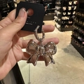 Primer plano de un colgante de lazo de metal plateado pulido con anillo circular - Lazo Metálico Plateado