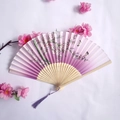 Purple bamboo folding fan featuring plum blossoms, butterflies and a matching silk tassel - Purple Gradient Plum Blossom Butterfly Wooden Rib Fan Style