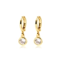 Elegant gold hoop earrings featuring a sparkling circular cubic zirconia pendant drop - Single Stone Drop Style (F947) / Gold White Zircon