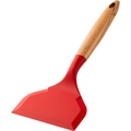 Silicone tamagoyaki spatula with a wide red head and ergonomic wooden handle - Red