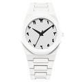 Minimalist octagonal white watch with Arabic-Indic numerals and matte grey dial - White