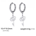 Detailed view of floral stainless steel hoop earrings with 10.4x19.2mm size and 4.5g weight - Steel Color Daisy