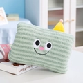 Plush light green hand warmer pillow with a cute cartoon face and striped texture - Green