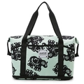 Mint green travel bag with elephant print and expandable bottom for fitness and travel - Green Elephant