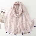 Floral print long scarf in light pink with purple tassels for spring and summer - 180*90CM / Light Pink Purple Flower