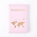 Pink PU leather passport holder with gold foil world map and airplane flight path design - Pink