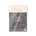 Detail shot of nail art stickers with colorful hand-drawn hearts and blue eye patterns - Heart Eyes Letter Style (to622)