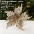 Champagne gold artificial Christmas flower decoration with glitter petals and 29cm stem - Champagne