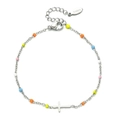 Silver stainless steel cross bracelet with colorful enamel beads and lobster clasp - Multicolor