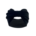 Elastic bohemian wide sports headband in black fabric with a stylish knotted bow design - Black Bow (10444)