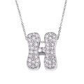 Silver cursive letter H pendant necklace with shimmering micro-pave zircon crystals - Letter H / Silver