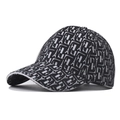 Detailed view of fashionable black and white lattice baseball cap with L letter pattern - Black Lattice