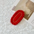 Fermaglio per capelli rosso in maglia per bambina con catena dorata centrale decorativa - Fermaglio Intrecciato Ovale Rosso Puro