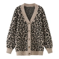 Leopardenmuster Strickjacke mit V-Ausschnitt, Plüsch-Textur und Bernstein-Knöpfen - S / Braun Schwarz Leopard
