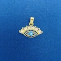 Golden Evil Eye pendant with blue stones and zircon lashes on blue fabric - Evil Eye Eyelash Pendant Clasp Style (754)