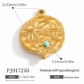 Stainless steel sunflower pendant featuring inlaid blue turquoise stone for jewelry DIY - Blue Turquoise Sun Relief Pendant (PJ91724B)