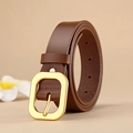 Ceinture en cuir véritable marron foncé avec boucle rectangulaire dorée mate - Caramel