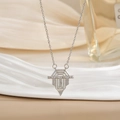 Silver shield pendant necklace with micro-p镶 inlaid cubic zirconia in Art Deco style - Silver Geometric Trapezoid Zirconia Style (XL0473G)