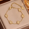 Elegante bracciale a fiori a cinque petali placcato oro 18k con zirconi e chiusura regolabile - Zircone Bianco Oro