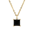 Minimalist 18K gold plated stainless steel necklace with black square zircon pendant - Black