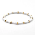 Bamboo style titanium steel bracelet in white enamel and gold finish for women - White