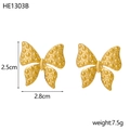 Minimalist 14K gold plated butterfly stud earrings with textured finish and dimensions - HE1303B Gold Dotted Butterfly