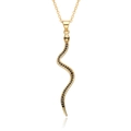 Elegant gold-plated snake necklace with micro-set black stones on a white background - D517-Black Gemstone Snake