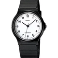 Close-up of a silent quartz watch with white dial and clear black numeric markers - Waterproof Black Case White Face