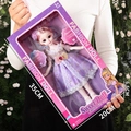 Fashion doll in purple lace dress and gift box with pink hair for girls - 35cm English Box Purple Dress Doll