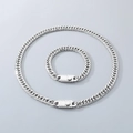 Polished silver titanium steel Cuban link chain necklace and bracelet set with unique clasps - 9mm Wide Type C Buckle / Bracelet 21cm / Steel