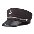 Classic nautical baker boy hat featuring a silver anchor badge and metallic chain detail - M (56-58cm) / Anchor Coffee