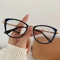 Cat-eye photochromic glasses with navy blue gradient frames and rose gold metal temples - Anti-Blue Light Clear / Bright Black Gold