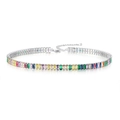 Close-up of rainbow rectangular zircon tennis necklace with silver adjustable lobster clasp - White Gold with Colorful Stone