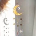 Golden moon crystal suncatcher wind chime with yellow stones and rainbow prisms - Citrine
