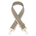 Close-up of adjustable striped canvas bag strap with gold metal hooks and sage green color - Matcha Green Gold Buckle