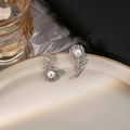 Silver feather leaf earrings with pearls and crystals in a vintage French style - Feather Leaf Rhinestone Artificial Pearl Studs (E5789)
